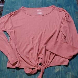 DUSTY ROSE LONG SLEEVE KNOT FRONT TOP NEW MEDIUM